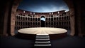 A wood stage for any exhibition that mimic the feeling of the inside of the Colosseum Rome.