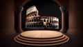A brick stage mimic the feeling of Rome place with a Colosseum background as a template.