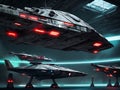 AI generated star war style spaceships in a futuristic hangar