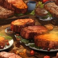 steak meat super detailed design. the style of comic book art and vexel art seamless pattern by AI generated