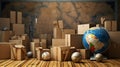 AI-Generated Stock Photo: Cardboard Boxes and Earth Globe in Perfect Harmony Royalty Free Stock Photo