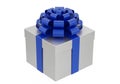 AI generated. Elegant Silver Gift Box with Blue Ribbon and Bow Royalty Free Stock Photo