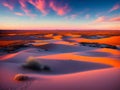 Ai generated a stunning desert sunset with sand dunes in the foreground Royalty Free Stock Photo