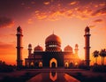 Sunset Splendor: Traditional Mosque Architecture at Eid Mubarak, Made with Generative AI