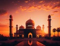 Sunset Splendor: Traditional Mosque Architecture at Eid Mubarak, Made with Generative AI Royalty Free Stock Photo