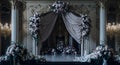 Ai generated stunning stage adorned with flowers and a glittering chandelier