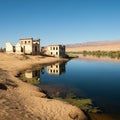 AI-Generated Stylized Desert Scene with Crumbling Buildings and Cacti Royalty Free Stock Photo