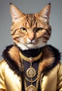 Anthropomorphic red cat in stylish clothes and jewelry. Successful and rich cat portrait. Luxury concept. AI generated