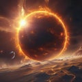 AI generated sun like a ball of fire rising at the horizon Royalty Free Stock Photo