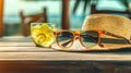 AI Generated Sunny Days Ahead Still Life with Sunglasses, Sunscreen, and Beach Towel Royalty Free Stock Photo