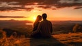 AI Generated Sunset Love Affair Couple Kiss in Nature Splendor