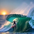 AI generated surfer on a huge wave Royalty Free Stock Photo