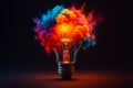 AI generated surreal light bulb filled with vibrant multicolored smoke symbolizing creativity imagination inspiration and Royalty Free Stock Photo