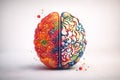 AI generated symbolic split brain combining logic circuits and colorful creativity representing human AI synergy innovation and Royalty Free Stock Photo