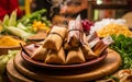 AI-generated, Tamales Mexican food with Mexican style background