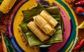 AI-generated, Tamales Mexican food with Mexican style background