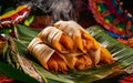 AI-generated, Tamales Mexican food with Mexican style background