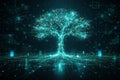 AI generated teal energy tree formed by data lines and glowing nodes representing artificial intelligence big data digital Royalty Free Stock Photo