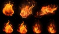 Ai generated texture of fire on a black background, fire flame, burning fire on a dark area, fire background, fire frame, fire fla