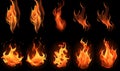 Ai generated texture of fire on a black background, fire flame, burning fire on a dark area, fire background, fire frame, fire fla