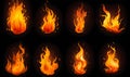 Ai generated texture of fire on a black background, fire flame, burning fire on a dark area, fire background, fire frame, fire fla