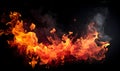 Ai generated texture of fire on a black background, fire flame, burning fire on a dark area, fire background, fire frame, fire fla Royalty Free Stock Photo