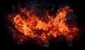 Ai generated texture of fire on a black background, fire flame, burning fire on a dark area, fire background, fire frame, fire fla Royalty Free Stock Photo
