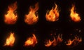 Ai generated texture of fire on a black background, fire flame, burning fire on a dark area, fire background, fire frame, fire fla