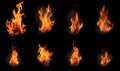 Ai generated texture of fire on a black background, fire flame, burning fire on a dark area, fire background, fire frame, fire fla