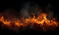 Ai generated texture of fire on a black background, fire flame, burning fire on a dark area, fire background, fire frame, fire fla Royalty Free Stock Photo