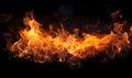 Ai generated texture of fire on a black background, fire flame, burning fire on a dark area, fire background, fire frame, fire fla Royalty Free Stock Photo