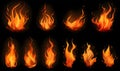 Ai generated texture of fire on a black background, fire flame, burning fire on a dark area, fire background, fire frame, fire fla