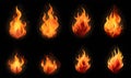 Ai generated texture of fire on a black background, fire flame, burning fire on a dark area, fire background, fire frame, fire fla Royalty Free Stock Photo