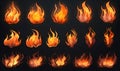 Ai generated texture of fire on a black background, fire flame, burning fire on a dark area, fire background, fire frame, fire fla