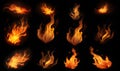 Ai generated texture of fire on a black background, fire flame, burning fire on a dark area, fire background, fire frame, fire fla