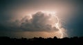 ai generated thunderstorm cloud with lightning strike over rural landscape Royalty Free Stock Photo