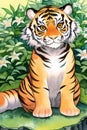 AI generated tiger standing in the lush green jungle