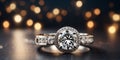 A tight shot of a ring featuring a clear diamond at its center, surrounded by indistinctive background lights. Royalty Free Stock Photo