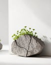 Tiny Green Flowers Growing Through the Cracks in the Rock. Royalty Free Stock Photo
