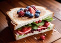 Toasted white bread sandwich with berries. AI Generated.