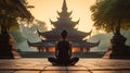 AI Generated Tranquil Reflections Finding Inner Peace through Meditation and Yoga at an Asian Temple