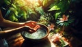 Sunlit Spa Moment With Hands Water And Blossoming Flowers Royalty Free Stock Photo