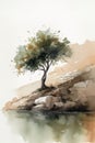 AI generated tree standing at the waterside