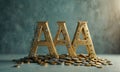 Three gold letters are arranged in a pile of coins. Royalty Free Stock Photo