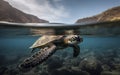 AI generated turtle navigating the ocean.