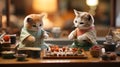 AI Generated: Two Adorable Brown and Ginger Tabby Kittens Crafting Yakitori Skewers in a Japanese Dollhouse Restaurant