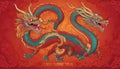 two chinese dragons on a red background