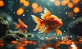A goldfish is swimming in a tank with another goldfish. Royalty Free Stock Photo