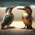 AI generated Two kingfishers standing on the sand and looking at each other Royalty Free Stock Photo