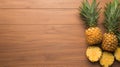 AI-generated Two Whole Pineapples and Slices on Light Wood Table Royalty Free Stock Photo